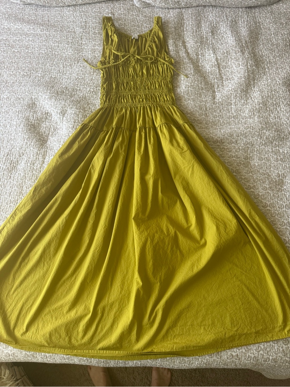 Kids Smocked Maxi Dress - Olive Green
